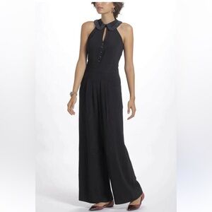 Anthropologie Elevenses Caroline Black Jumpsuit Size 0 Beaded Collar  Pockets